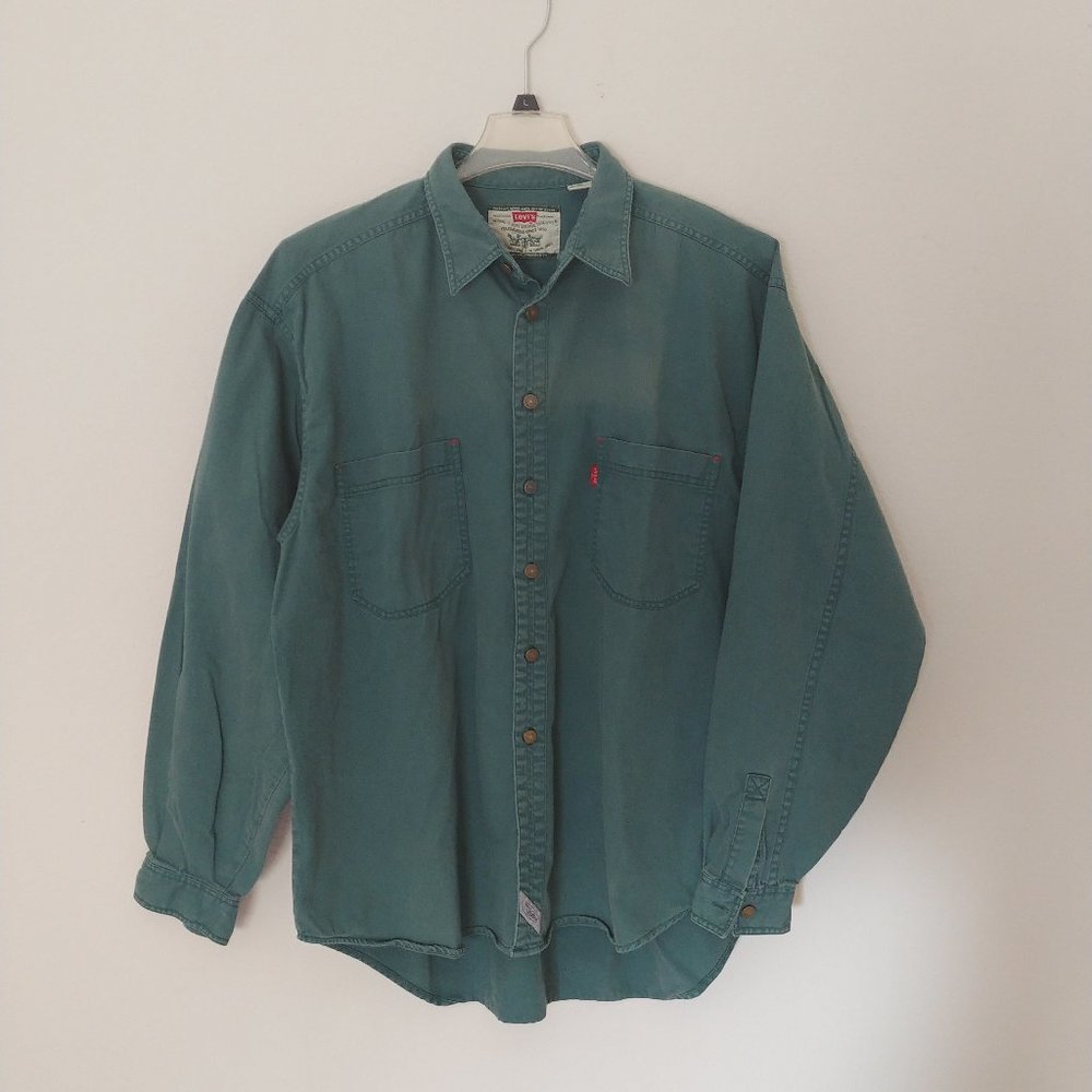 Vintage Levi's Men's Teal Button-Up Shirt